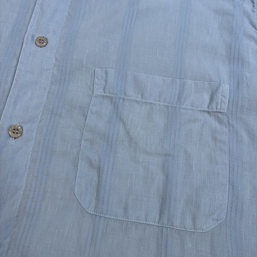 Zegna Sport Linen-Cotton Shirt Men XL Blue Stripe Pocket Made in Italy Button Up - Picture 7 of 16